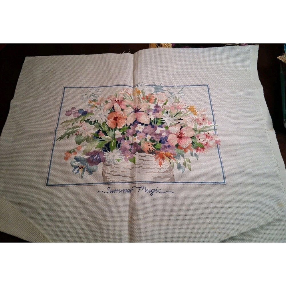 VTG Dimensions Ctd.Cross Stitch Summer Magic 3655 Completed 1988 20"x16"